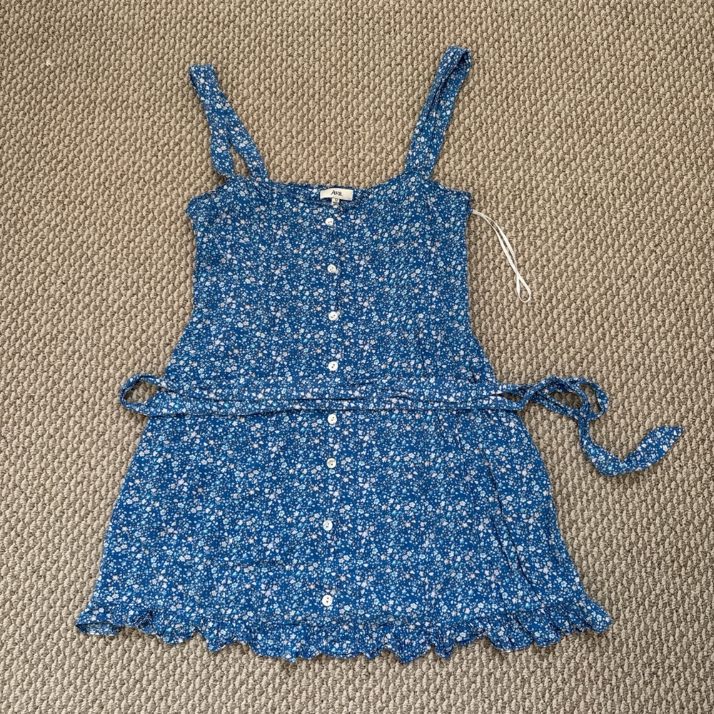 Blue Floral Button-Front Mini Dress